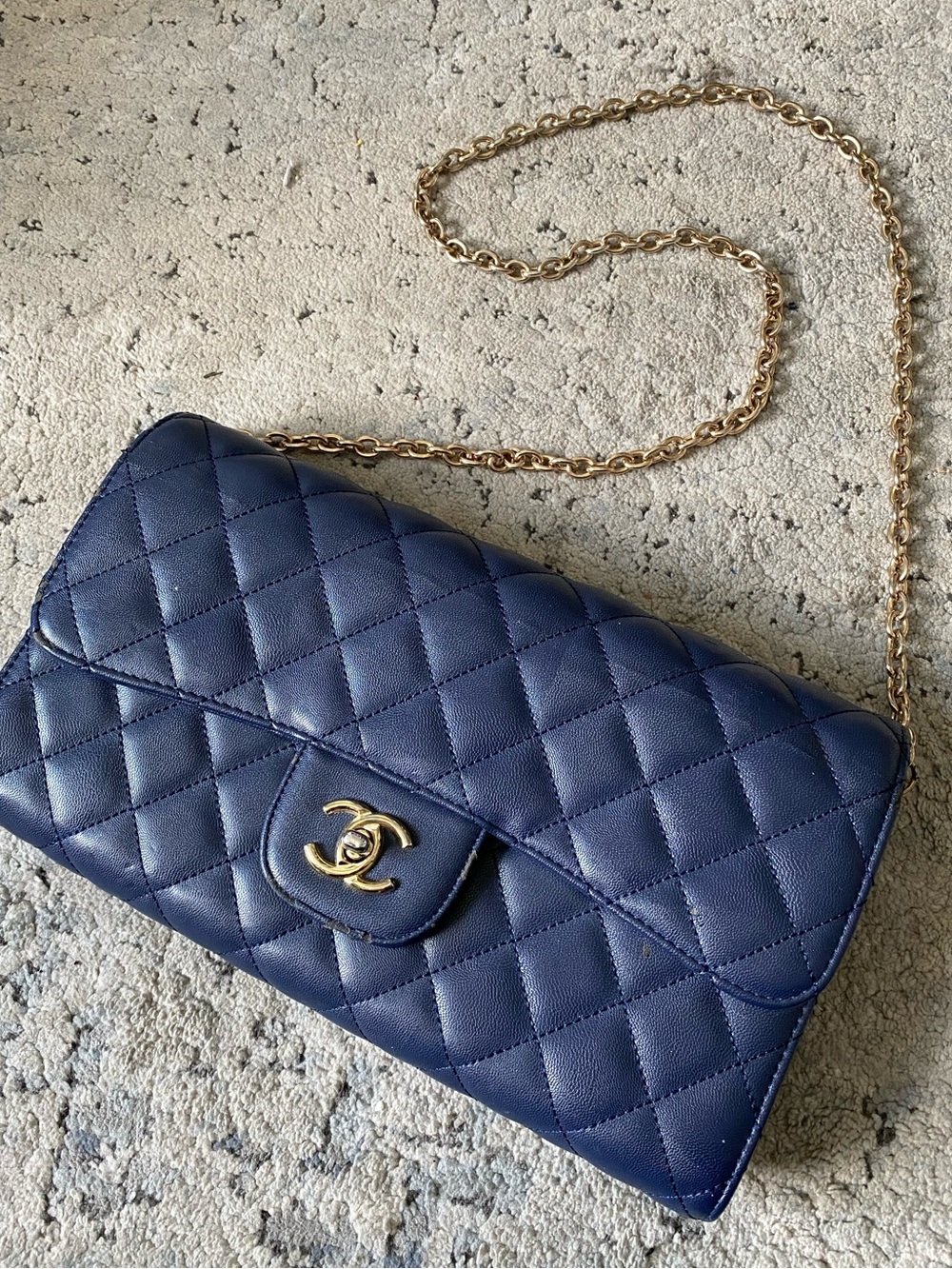 Beautiful Navy Quilted Leather Chain Wallet Shoulder Bag